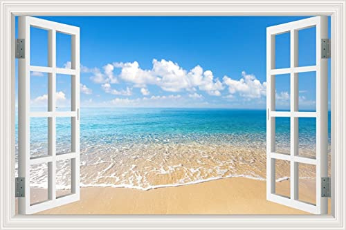 MUMUWUSG Etiqueta De La Pared Del Vinilo 3D Azul Cielo Playa Paisaje Fotomural Tv Papel Pintado Murales Pared Papel Para Pared Foto 3D Mural Pared Decorativo Papel Tapiz 3D 120X80Cm