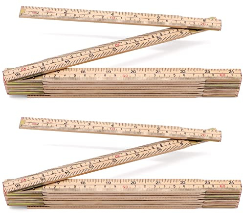 Jeemiter 2 Pack Wood Folding Rule for Carpenters, 6.5FT/2M Hardwood Foldable Ruler with Brass Hinges | Yard Stick with Easy-Read Inch & Metric Measurements