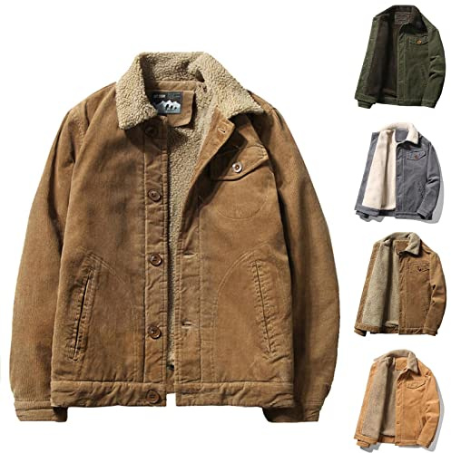 2022 Veste Velours côtelé pour Homme avec Poches Veste doublée en Polaire en Velours côtelé Vintage Hiver Chaud Épaissir Sherpa Doublé Veste en Velours côtelé Camionneur Manteau Mode décontractée