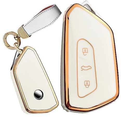ontto Passt für Skoda Octavia Autoschlüssel Hülle Schlüsselhülle Passt für Cupra Born Leon ST für VW Caddy T7 Golf 8 ID.4 ID.5 Seat Leon MK4 Schlüsselgehäuse Schlüsselbox TPU Schutzhülle-Beige