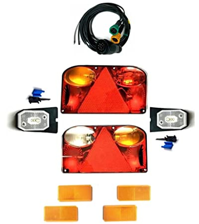 MelTruck Anhängerbeleuchtung Set 12V/24V E9 – Rückleuchten mit Bajonett,13-poliges Kabel – Anhänger Trailer Wohnwagen LKW (2x LED Umrissleuchte + 4x Rückstrahler, Kabel 7m/1m)
