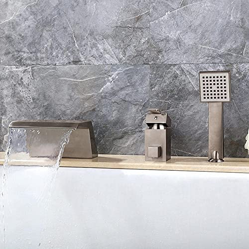 3 Loch Wannenrandarmatur mit Ausziehbarem Handbrause Nickel Gebürstet Einhandmischer Badewannenarmatur Wasserfall Dusche Wasserhahn Badewanne Armatur Kalt und Kalt Multifunktions