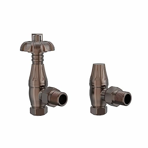 Warmehaus Traditional Antique Style Brass Thermostatic Radiator Valve Lockshield Heated Towel Rail Angled TRV Antique Copper