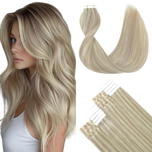 SURNEL Tape-In Echthaarverlängerungen Seide gerade Tape Haar doppelt gezeichnet 18 Karamellblond 613 Bleichblond 22 Zoll 50 Gramm 20Pcs Tape in Haar (tape#18P613-55cm)