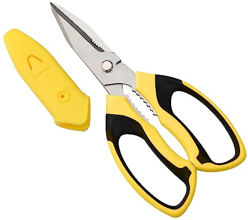 BoFuYuan Ciseaux utilitaires très résistants : ciseaux tranchants tout usage, très résistants, coupe facile de tapis, carton, fils, cuir, tissu (20,3 cm, jaune)