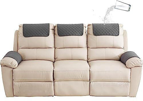 Bieyaet Armlehnenbezüge, Sofa Armlehne Kopfstützenbezug Für SesselSofadecken für Sitzfläche, Sofaschoner rutschfest, Sesselschoner für Relaxsessel (Grau,3-Sitzer Liege | 5 STK)