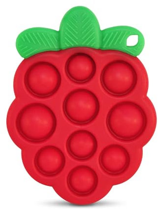 RaZbaby RaZberry Pop Beißring für Babys ab 3 Monaten, natürliche Himbeerform, entworfen mit weichen, BPA-freien Silikon-Druckknöpfen, strukturiert für sensorische Stimulation und Entwicklung