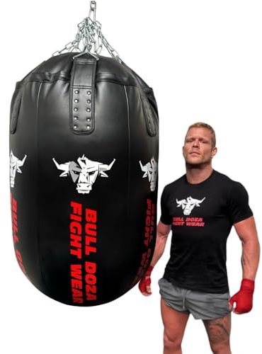 Sac de frappe Bullet – Grand sac de frappe à remplir soi-même – Capacité de remplissage de 100 kg – Très résistant, chaînes en acier inoxydable pivotantes – Sac de boxe le plus agressif Bull Doza