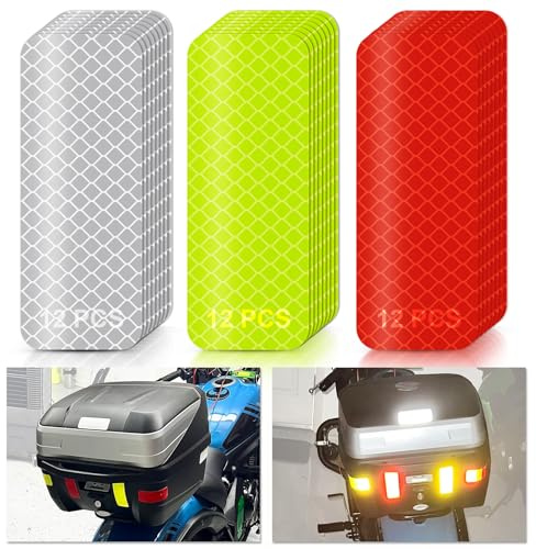 Bandes Réfléchissants Autocollante pour Casque de Sécurité pour Moto Vélo Véhicule Voiture, PSLER 36 PCS Argent Jaune Rouge Réflecteurs Haute Visibilité Bande Fluorescente Autocollants de Sécurité