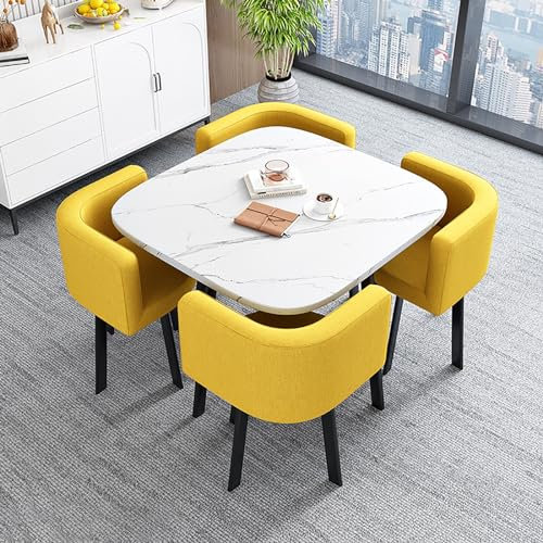Besprechungstisch Mit Stühlen Besprechungstisch Mit Stühlen Bedruckte Tischplatte Restaurant Balkon Hotel For Esszimmer, Küche, Wohnzimmer Empfang, Verhandlung, 1 Tisch 4 Stühle ( Color : Giallo , Siz