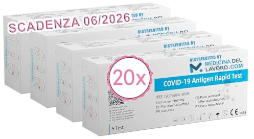 CLUNGENE – 20 x Tamponi Covid 19 Rapido 2025 Nasale, Kit Rapido Tampone per l'Antigene SARS-COV-2, Validato Nuove Varianti 2025. Sensibilità 100% a carica virale alta, 20 TEST