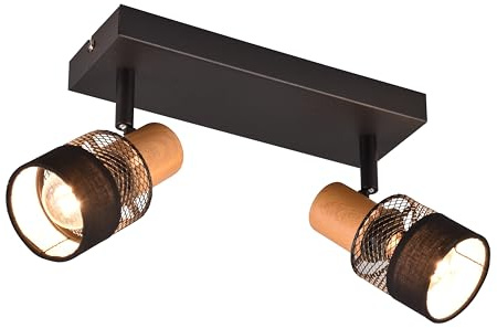 Trio Leuchten Spotbalken Nandini 811700232, Metall Schwarz matt, Holz, Schirm Stoff/Metall Schwarz, exkl. 2x E14