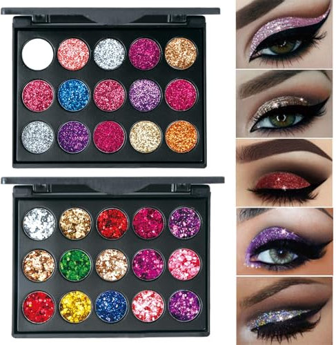 Nivofu 2 Pezzi Palette di Ombretti Glitter, 30 Colori Tavolozza di Ombretti, Tavolozza di Trucco Glitter, Ombretti dal Colore Intenso, Palette di occhi altamente pigmentate a lunga durata