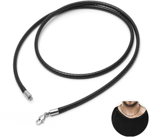 Schwarz geflochten Lederkette,Kunstleder Halskette 55cm,Armband Lederband 2mm breit Damen Herren Kette für Anhänger mit Edelstahl Verschluss