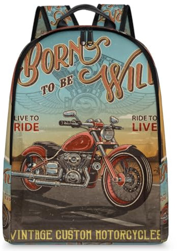 Vintage Motorrad Poster Rucksack für Kinder Jungen Mädchen Männer Frauen Motorrad 23,5 l Rucksack Schule Büchertasche Wandern Reisen Casual Laptop Daypack Rucksack, farbig, 23.5 L