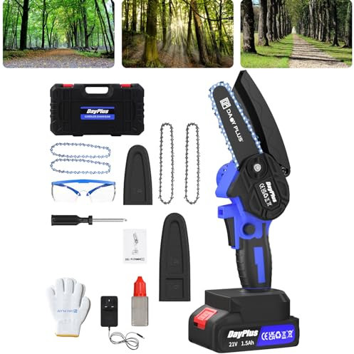 VickyHome Tronçonneuse électrique sans fil 2 en 1 de 4 pouces et 6 pouces avec 2 batteries et Chargeur Verrouillage de sécurité Petite Scie à chaîne Portative à Charge Rapide pour la Coupe du Bois