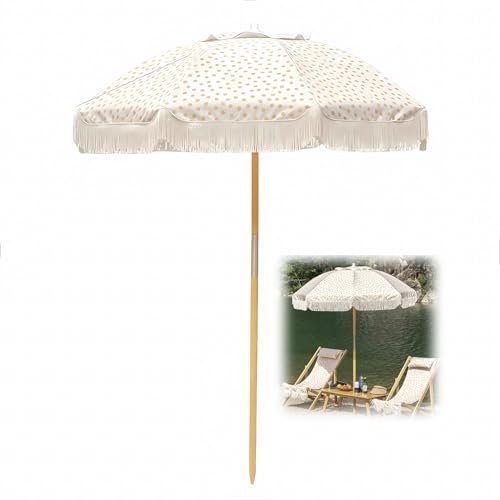 200cm Boho-Strandschirm mit Fransen, UV-Schutz, wasserabweisender Gartenschirm, for Garten und Pool