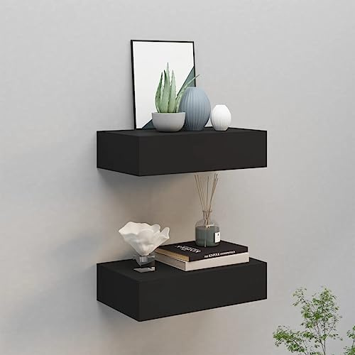CKioict DVD Regal Schweberegale Regale für wände Wandregale mit Schubladen 2 STK. Schwarz 40x23,5x10 cm MDFfür Küche, Schlafzimmer, Wohnzimmer