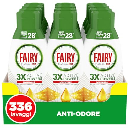 Fairy Platinum Gel Lavastoviglie, 336 Lavaggi, Freschezza Antiodore | Extra brillantezza, antiodore