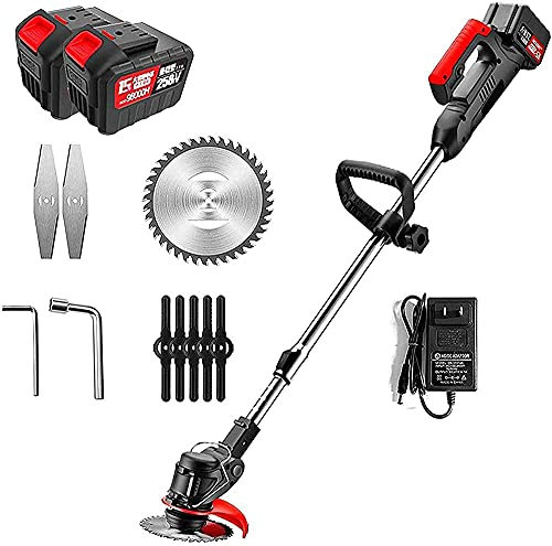 AMYYTL Cortacésped de Campo, cortacésped inalámbrico Multifuncional con batería de Litio, cortacésped Recargable, 2 baterías -2 baterías