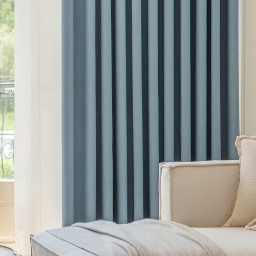 Ayoiow Verdunkelungsvorhänge Thermo, Gardinen Mit Ösen, Chenille Vorhang Wohnzimmer 2Er Set, Blau, 96X138CM