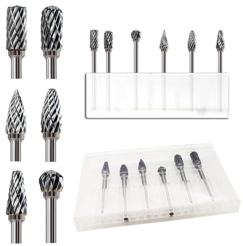 Juego de fresas, CTRICALVER bits de herramienta rotativa 6 piezas, broca para amolar de doble flauta 3 * 6 mm, broca para herramienta rotativa de acero de tungsteno, adecuada para madera, tallado