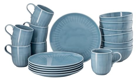 Rosenthal Joyn Denim Blue 18-Piece Mug Set, Stoneware, Tableware, Dinnerware, Coffee Service, Breakfast Plates, Mugs, Bowls, Soups, Cereal, Blue