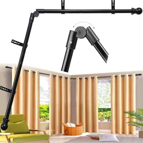 Tringle à rideau d'angle de fenêtre - 2,5 cm - Robuste - En forme de L - Réglable de 91,4 à 345,4 cm - Avec connecteur à 180° - Tringle à rideaux coudée à monter soi-même - Pour baie vitrée, fenêtre
