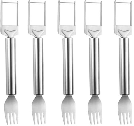 5 Pcs Stainless Steel Fruit Cutters, 2 in 1 Watermelon Fork Slicer Cutter Watermelons Knife Cutting Tool for Kitchen Gadget Parties Camping