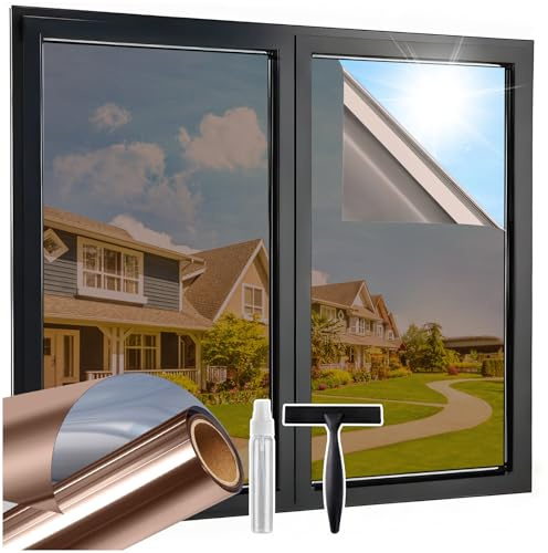 Lifetree Spiegelfolie Fensterfolie Blickdicht Braun-Silber 44.5x300cm Set | Sonnenschutzfolie fenster innen mit UV-Schutz und Hitzeschutz, von außen Sichtschutz, selbstklebend, ideal für Zuhause Büro