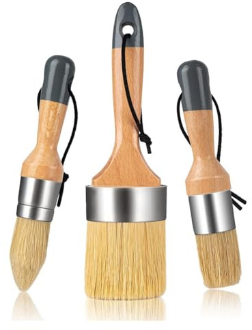 Idhadkc Chalk and Wax Paint Brush Set Furniture Paint Brush Set Chalk Paint, Milk Paint for Furniture, 1 Largeoval Brush and 2 Small Round Brushes