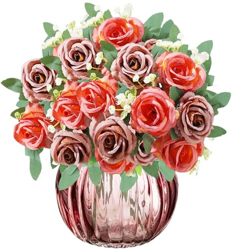 astylishome 4309 Blumenstrauß, groß, rot, künstliche Rosen, Seidenrosen, Stiel, realistischer künstlicher Rosenstrauß für Hochzeit, Brautparty, Zuhause, Garten, Dekorationen