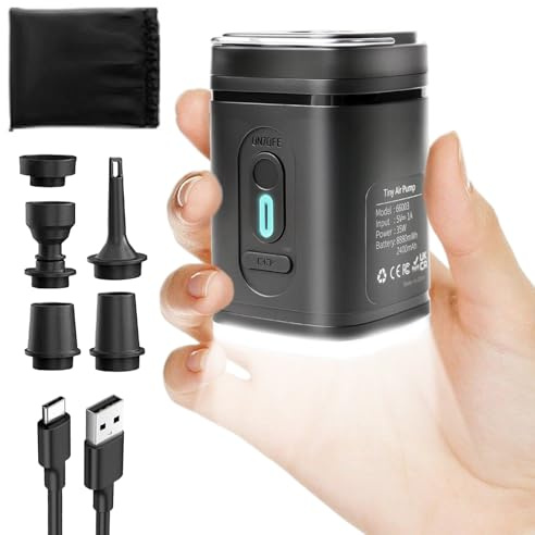 Pompa ad aria elettrica, batteria per materasso gonfiabile, 2400 mAh, ricaricabile, 3 in 1, gonfiaggio e deflate, mini pompa con USB, 5 bocchette d'aria