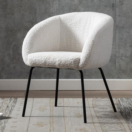 Ya-Home Sessel aus Kunstfell Polsterstuhl modern Loungesessel mit armlehne gepolsterter Einzelsessel mit metallbeinen für Schlafzimmer/Wohnzimmer/Schminktisch(weiß)