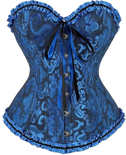 AMateschitz Corset pour femme - Corset ventre plat - Poitrine complète - Corset gothique - Bustier - Corset à lacets - Imprimé floral vintage - Corset à fermeture à l'avant - Corset sous la poitrine -