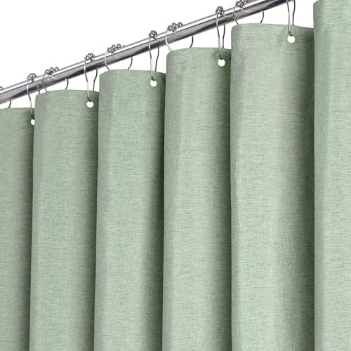 BTTN Duschvorhang Stoff 180x180 cm, Leinen-Textur, Anti-Schimmel, wasserdichter Textil-Duschvorhang mit 12 Plastikhaken, Moderne, gewichtete Polyester-Duschvorhänge für Badezimmer, Grün/Salbeigrün