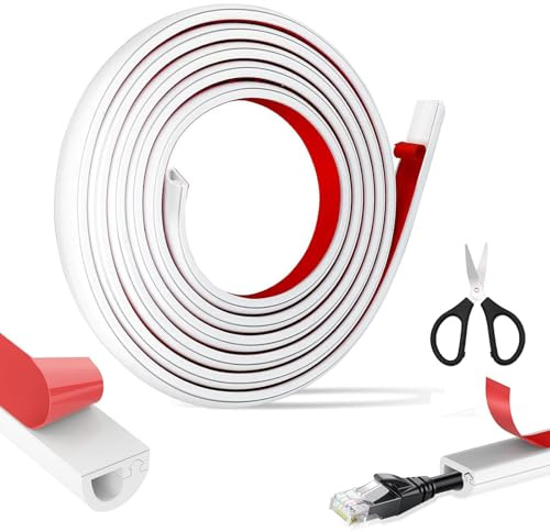 1M Mini White Cable Trunking for Electric Cables, Soft PVC Side Opening Wire Covers Hider for Cables, Flexible Self Adhesive Wire Conduit Trunking for Single TV Cables