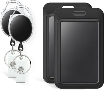 Uniclife 2 Pcs Schiebe Ausweishülle Vertikale Schwarze Hartplastik-Kartenhülle mit Einziehbare Schlüsselanhänger Karabiner für Büro, Schule, Ausweise, Kreditkarten, Keycards, Führerscheine und Pässe