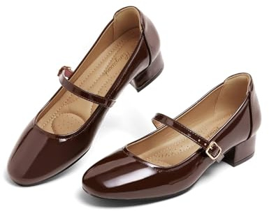 Hingswink Mary Jane Shoes - Décolleté con tacco basso, 5,1 cm, con cinturino alla caviglia regolabile, Caff, 40.5 EU