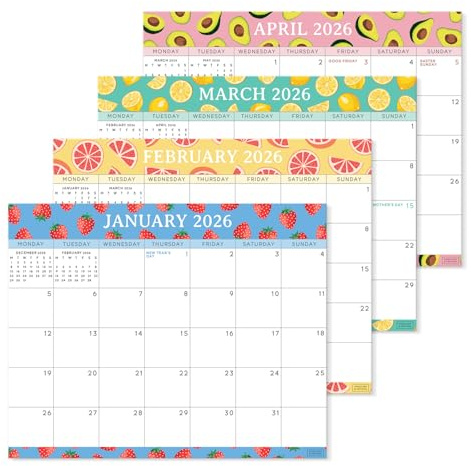 S&O - Calendario magnético para nevera Fresh Fruity de enero de 2026 a junio de 2027, calendario de refrigerador extraíble para rastrear eventos y citas, planificador magnético de 18 meses para nevera