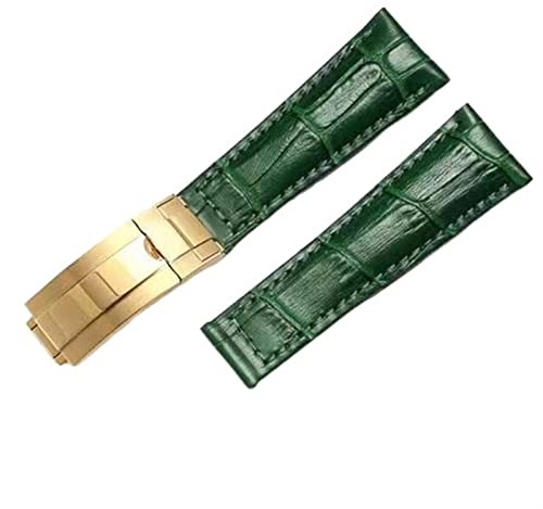 KXQYIKYI Echtes Lederband für Rolex Wasser Ghost Daytona Yacht Logype Grüne Lederarmband 20mm Schmetterling Schnallen Sie Watch Band