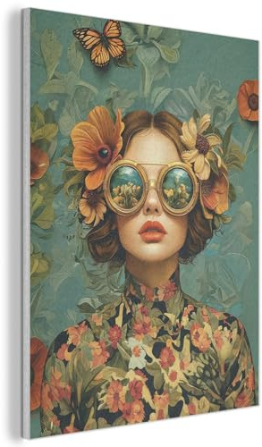 MuchoWow© Bilder aus Filz Wohnzimmer Deko Modern Wandbild Kunstdruck Bild | 50x70 cm - Schlafzimmer über Bett Room Decor Geschenke Frau - Blumen - Schmetterlinge - Natur - Vintage