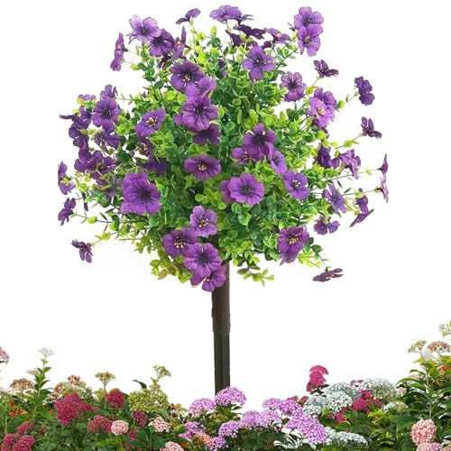 Genérico Flores Artificiales Exteriores - Flores con Estaca - Plantas Resistente a UV con Soporte para Decoración Violeta, Balcón Porche Jardín