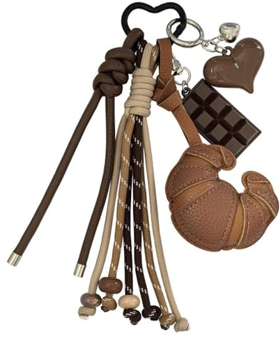 Croissant-Schlüsselanhänger aus PU-Leder, Taschenanhänger, multifunktionaler Brot-Schlüsselanhänger, geflochtenes Seil, Gepäckanhänger