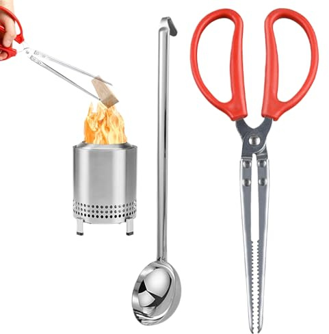 Pinzas para fogatas, agarrador de troncos de fuego, cuchara de carbón de