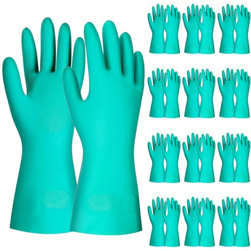 12 Pairs Chemical Gloves, Latex Rubber Chemical Resistant Gloves Bulk Heavy Duty Nitrile Reusable Work Green Glove 12.9Long Glove for Cleaning,Acid Alkali Oil Protection and Industrial Use Household