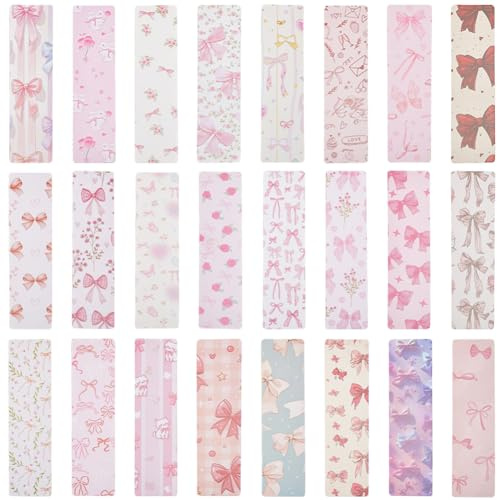 SOFPLATE 72 Stück Lesezeichen Mit Rosa Schleife (24 verschiedene Designs) Verspielte Lesezeichen Aus Papier Ästhetisches Rechteck Mit Schleife Blumennmuster Ideal Für Leseratten Schüler Lehrer Und als