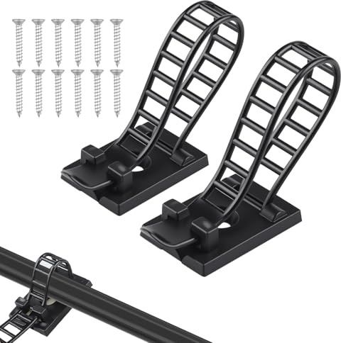 100PCS Adhesive Cable Tidy Clips with Screw Mount Nylon Sticky Cable Zip Ties Multi Stage Adjustable Reusable Cable Management Clips Organiser for Home Office Workshop Under Desk PC Wall Black