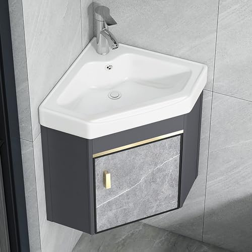 Pounjsd mueble baño con Lavabo suspendido pared 38cm, Lavabo sobre encimera con grifo, lavabo pequeño esquinero de cerámica, Diseño compacto, para cocinas compactas, cocinas, caravana, baños