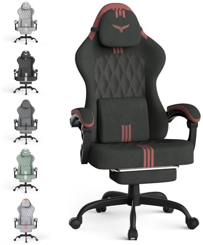 Silla gaming Huracan, ergonómica Silla Gamer con función de masaje, reposacabezas y reposapiés, Gaming Chair altura ajustable, Sillas Gamer con respaldo ajustable de 90 a 135°para Juegos, negro y rojo